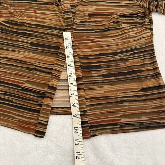 Vintage 90s Y2K Bebe Shirt Size Small Brown Stripes Collar Open Front Long Sleev - Picture 9 of 10